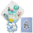 キャンディーブーケ電報　パステルブルー　台紙：ロイヤルローズ ブルー