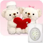 ぬいぐるみ電報　ハートフルベア（ペア）◆Ｍサイズ◆　台紙：押し花ホワイトブーケ