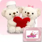 ぬいぐるみ電報　ハートフルベア（ペア）◆Mサイズ◆台紙：アートセレクション ハッピードライブ