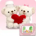 ぬいぐるみ電報　ハートフルベア（ペア）◆Mサイズ◆　台紙：アートセレクション PARTY