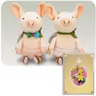 ぬいぐるみ電報　ブタのピンクのウェディング　ペア★Ｍサイズ（25cm）★　台紙：ロイヤルマーガレットイエロー